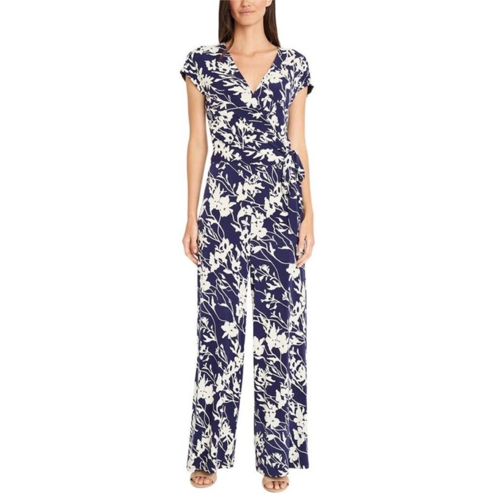 Maggy London Womens Navy Printed Matte Jersey Jumpsuit NWT 18
